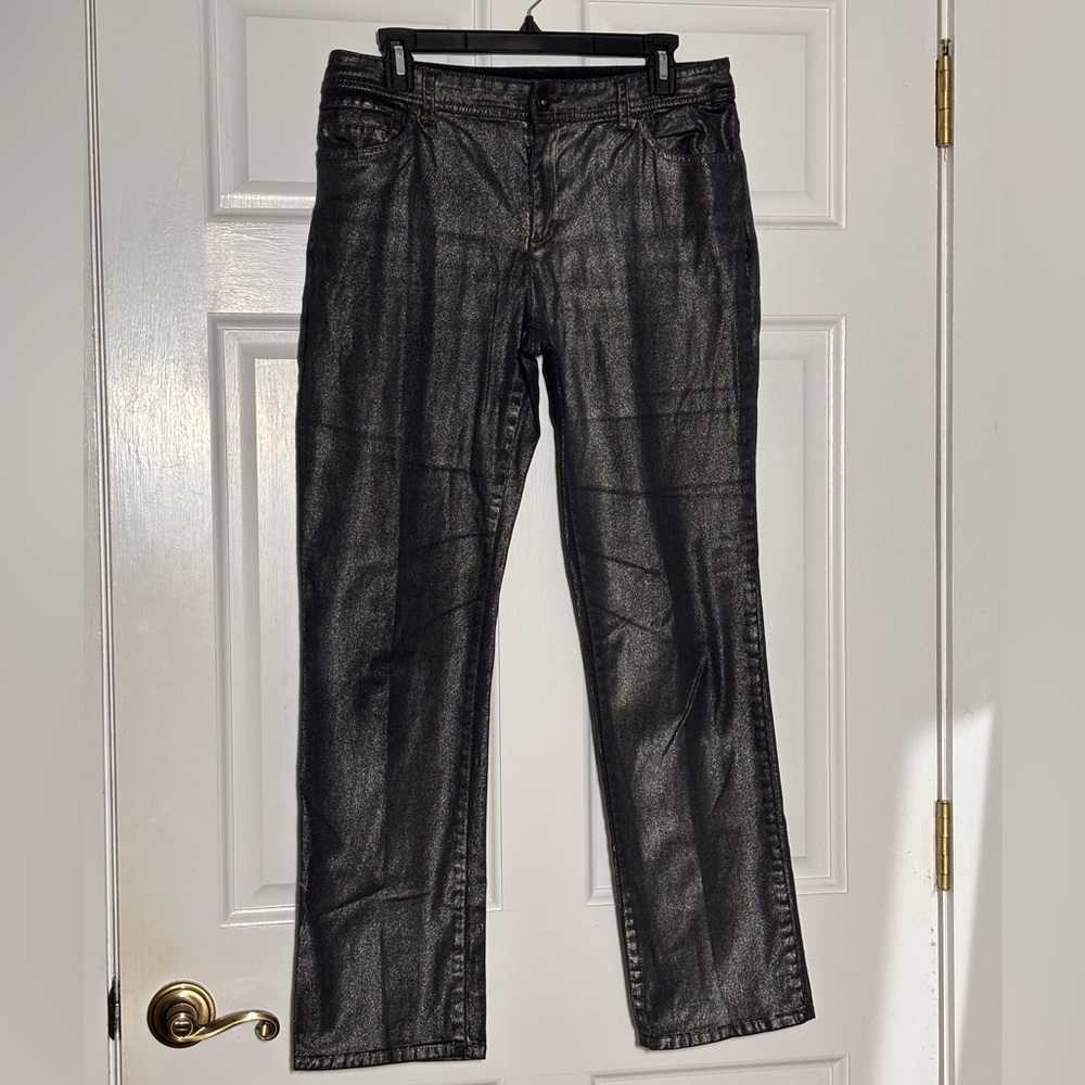 Chico's Metallic Black Straight Leg Denim Jeans Size 1.5 (10)